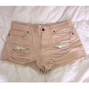 Blush Pink Ripped Jean Shorts